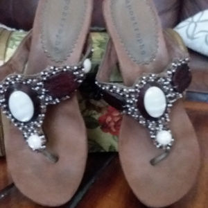 Apostrophe womens stone wedge sandal 6